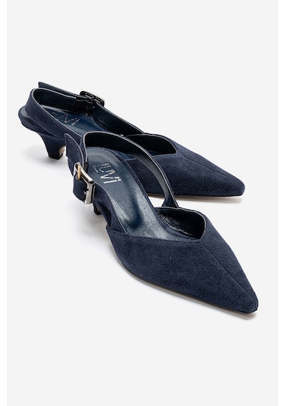 Luvishoes Dıorıs Lacivert Süet Hakiki Deri Kadın Kısa Topuklu Ayakkabı