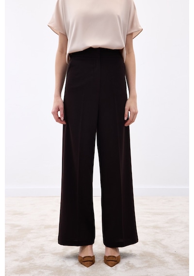 Sateen Palazzo Krep Pantolon - Kahve-136712 kahve