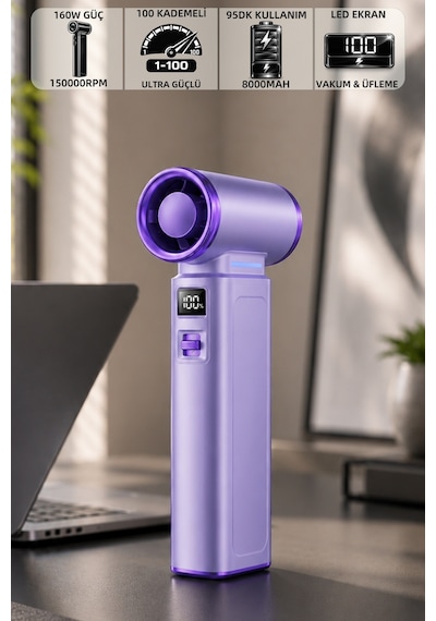 Mioji AD72 Pro 8000MAH 150000RPM Taşınabilir Güçlü Hava Üfleme Cihazı - Mor