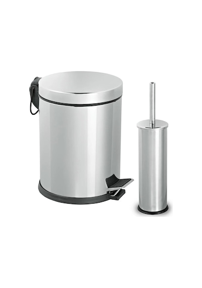 Pedallı Çöp Kovası Wc Fırça Set 3 Lt Krom Çok Renkli