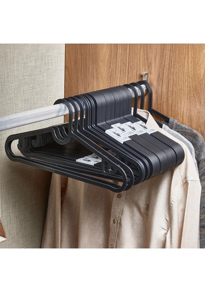Deconox Slim Askı 10'lu Set - Siyah İnce Profil Elbise Askısı