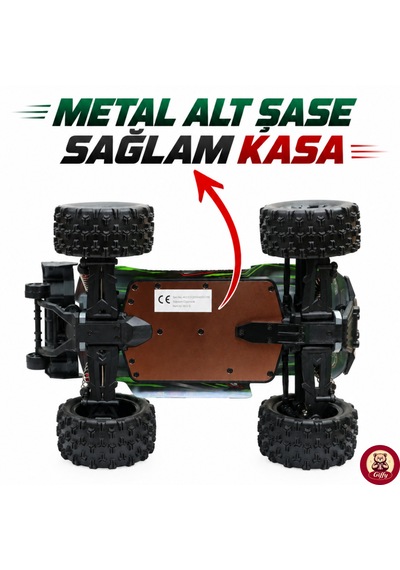 Oyuncak 2.4 Ghz Uzaktan Kumandalı Rc Arazi Arabası 40 Km/sa Hız 4x4 Çekiş Metal Şase Rc390 Motor Şarjlı Led Işıklı Gaz Ve Direksiyon Hassasiyetli Yeşil