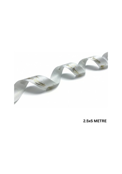Hayırlı Ramazanlar Yazılı Hediye Paketleme Kurdelesi, Altın Varak Saten Kurdele, 2.5cm X 5m, Krem Standart