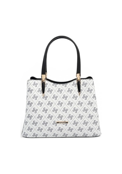 Silver & Polo Silver Polo Beyaz - Siyah Monogram Kadın El Çantası Sp1205