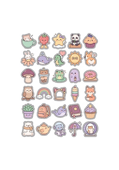 30 Adet Sevimli Karakterler Sticker Seti - Laptop Defter Telefon İçin Çok Renkli