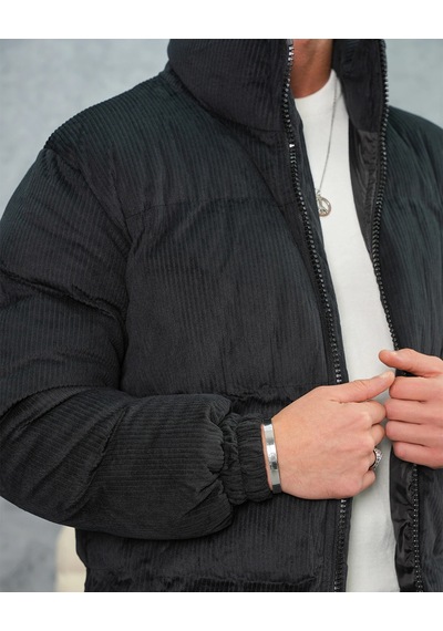 Modefendi Yüksek Kalite Oversize Elyaf Yapılı Kadife Mont Siyah