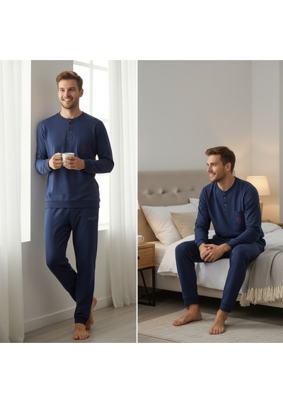Bonbon Erkek Pamuklu Bohçalık Ve Çeyizlik Lacivert Renk Pijama Takımı Al007 V1