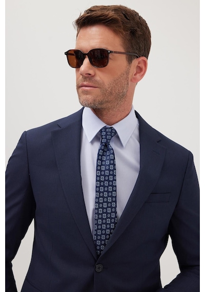 Tudors Erkek Slim Fit Mono Yaka Likralı Esnek Kumaş Lacivert Takım Elbise-41302