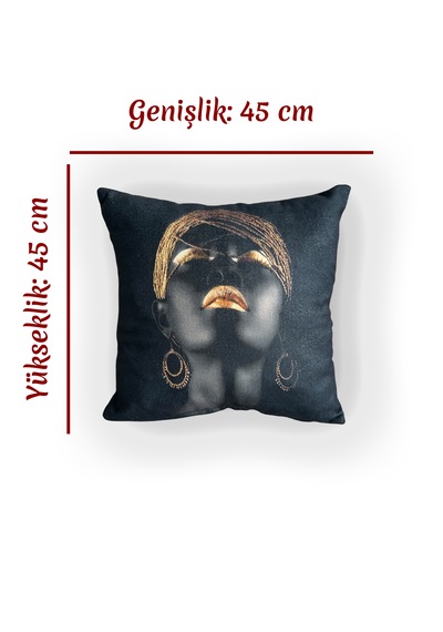 Ratemo Mobilya Arap Kızı Figür Baskılı Çift Taraf Kırlent/yastık Kılıfı - Şık Ve Zarif Tasarım - 45x45 Cm 1 Adettir Altın - Siyah