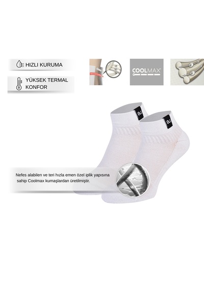 Allunique Coolmax Beyaz Yarım Havlu Dikişsiz Unisex Patik Spor Çorabı Beyaz
