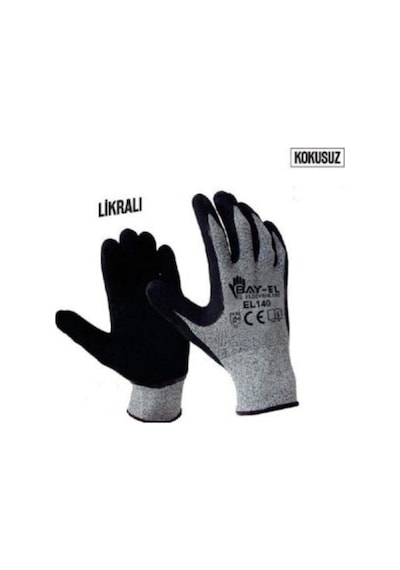 El140-1 Bay-el Likralı Montaj Eldiven 10" 1/2 Siyah Gri 12 Çift