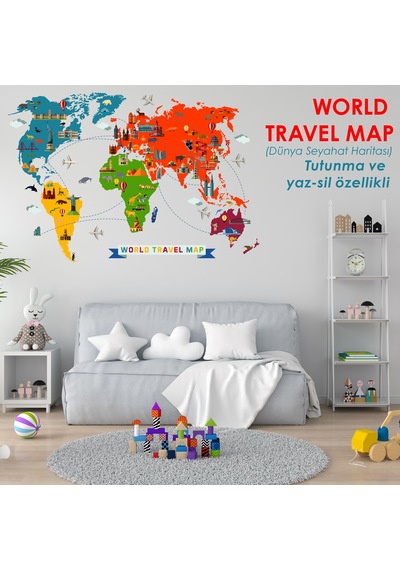 World Travel Map Statik Kağıt Tahta 100x150CM