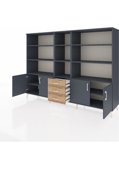 Hyperion Dolap 11 Raflı 3 Çekmeceli 4 Kapaklı 220x44x163 Antrasit Antrasit-antrasit/çam Hyperion Dolap 11 Raflı 3 Çekmeceli 4 Kapaklı 220x44x163 Antrasit Antrasit-antrasit/çam