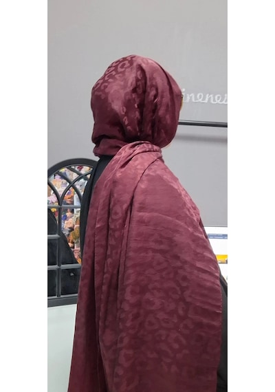 Aminenesil Leopar Desen Aerobin Şal Bordo Renk