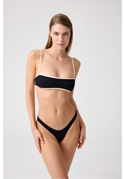 Los Ojos X Melodi Siyah-krem Dokulu Bikini Üstü Bandeau Top Siyah-krem