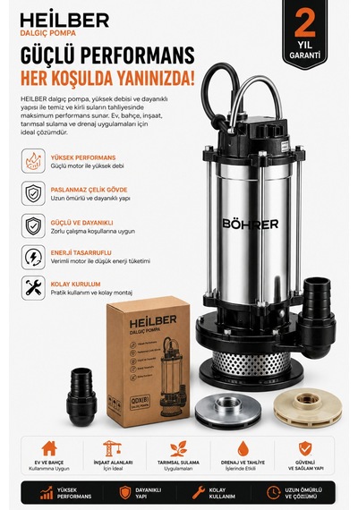 Heilber Ba0115365 Qdx B Paslanmaz Çelik Elektrikli Dalgıç Su Pompası Yüksek Debili Temiz Ve Kirli Su Tahl