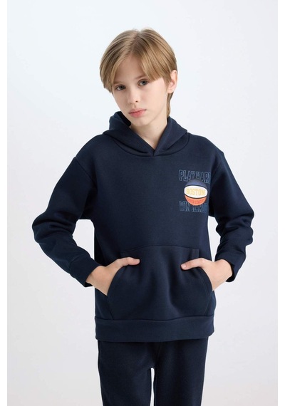 DeFacto Erkek Çocuk Lacivert Kapüşonlu Sırt Baskılı Kalın Sweatshirt D3048A824WNNV146 DeFacto Erkek Çocuk Lacivert Kapüşonlu Sırt Baskılı Kalın Sweatshirt D3048A824WNNV146