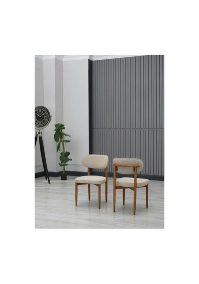 Aura Bohem Masa Takımı 90x180 Mdf Masa Ve 6 Adet Polo Sandalye Krem Krem