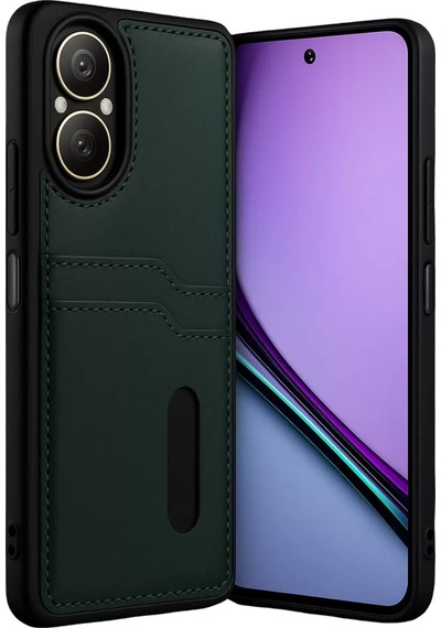 Realme 12 Lite Kılıf Sara Kartvizitli Deri Kılıf - Koyu Yeşil -