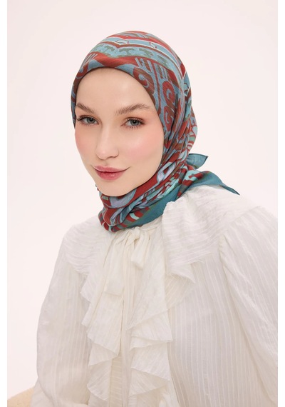 Silk Home Dört Mevsim Antik Motif Viskon Velora Eşarp 6420 Koyu Cam Göbeği