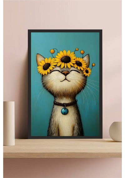 Kedi Tasarımlı Çerçeve Görünümlü Mdf Tablo Çok Renkli - 713605801 Çok Renkli