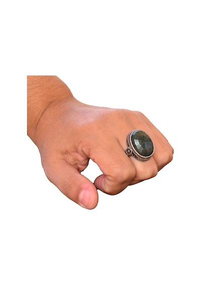 Sert 925 Ayar Gümüş Unisex Yüzük - Gerçek Yeşil Jade Doğal Taş Gümüş