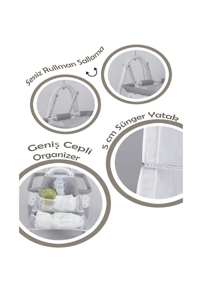 Chubby Baby İsme Özel Sallanır Beşik 5 CM Sünger Yataklı Organizerli Tüllü Cibinlikli Bebek Beşiği Gri Chubby Baby İsme Özel Sallanır Beşik 5 CM Sünger Yataklı Organizerli Tüllü Cibinlikli Bebek Beşiği Gri
