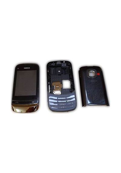 Nokia C2-02 Kasa Kapak Tuş Takımı C2-02 Uyumlu Siyah Renk Orta Ka