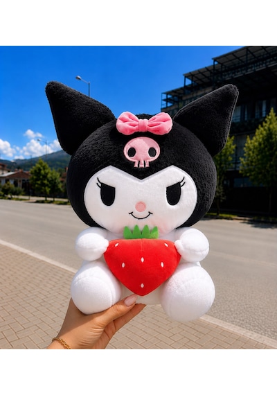 Yeni Seri Çilekli Kuromi Peluş Oyuncak 50cm - Hediyelik Oyuncak & Polly Toys Siyah