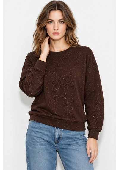 Mevese Yaldız Baskılı Zincirli Ve Fularlı Kadın Oversize Modal Sweatshirt - Acı Kahve Acı Kahverengi