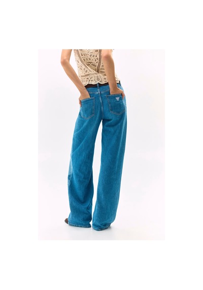 Guess Indigo Baskılı Geniş Paça Kadın Jean Pantolon W6ga1ad0696 Mavi