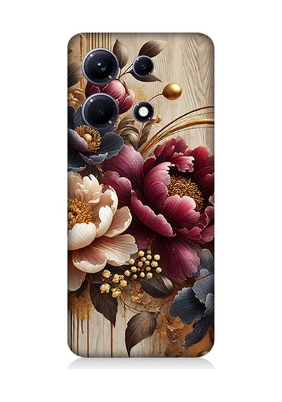 İnfinix Note 30 Uyumlu Ahşap Üzerinde Gölge Çiçekler Desenli Silikon Kılıf Çok Renkli