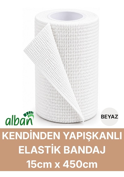 15cm 6'lı Set Kendinden Yapışkanlı Elastik Bandaj, Kohesiv Bandaj 15cm X 4.5m Spor, Bilek, Ayak Bileği, Veteriner Bandajı Beyaz