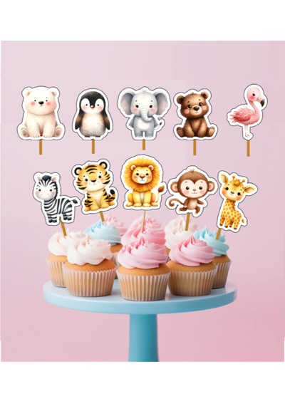15 Adet Safari Orman Konsept One Cupcake Kürdanı 6-7cm