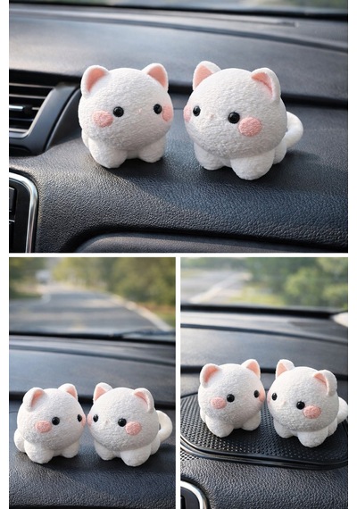 Pembe Yanaklı Kedi Araç İçi Torpido Süsü 2 Li Set Sevimli Pattern Desenli Oto Kedi Araba Aksesuarı