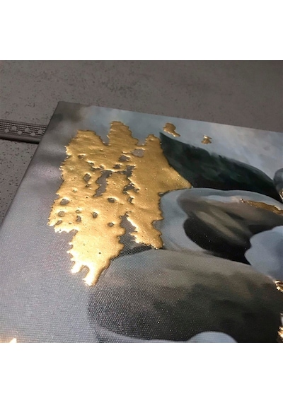 Modern Beyaz Çiçek Kanvas Tablo Gold Varak Işlemeli