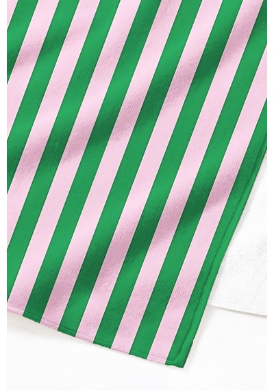 Çizgili Pembe Yeşil Modern Plaj Havlusu - Minimalist Akdeniz Stil Hızlı Kuruyan Mikrofiber Havlu İnci Çayı