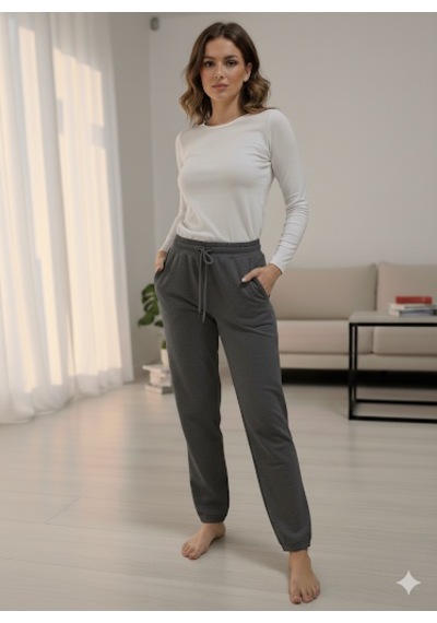 Muzon Eşofman Altı Yüksel Bel Düz Paça Cepli Unisex 3 İpli Şardonsuz Siyah