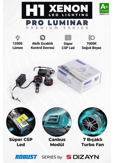 S-dizayn Pro Luminar H1 Led Xenon / 60w / 12000lm / 7000k A+ Kalite