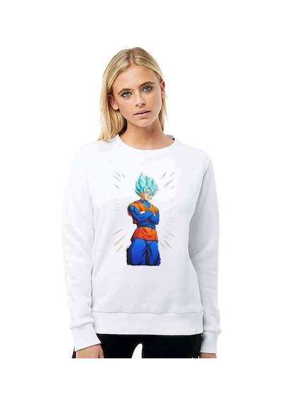 Anime Dragon Ball Baskılı Beyaz Kadın Sweatshirt (528295399)