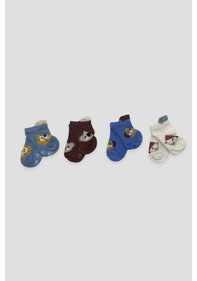 Defne Baby Erkek Bebek Ve Çocuk Hayvan Figürlü Premium Pamuklu Kaydırmaz Tabanlı Patik Çorap Seti Çok Renkli