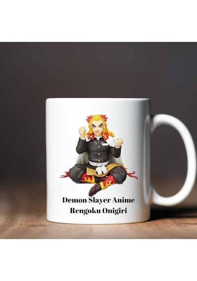 Demon Slayer Anime Rengoku Onigiri Tasarımlı Kupa Bardak Siyah