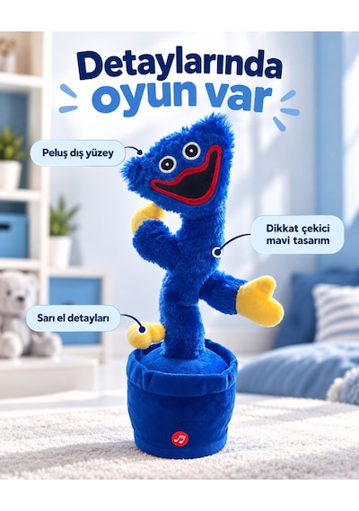 Misan Oyuncak Mavi Canavar Peluş Oyuncak 32 Cm Saksılı, Sarı Elli Tasarım