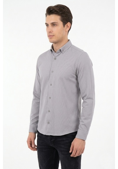 Advante Erkek Spor Slim Fit Uzun Kol Petek Dokulu Gömlek Bgl-st05483 Gri
