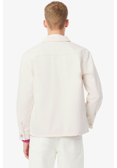 Lacoste Men's Oversized Fit Cream Shirt Bol Kesim Erkek Denim Gömlek Krem