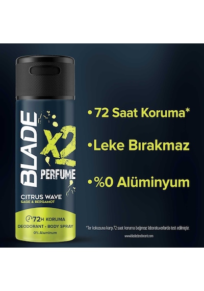 Blade X2 Perfume Citrus Wave Erkek Deodorant Body Spray 2x150 Ml Leke Bırakmaz %0 Alüminyum 23284416