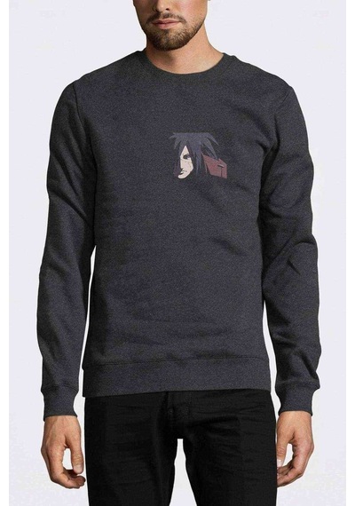 Madara Uchiha Baskılı Füme Antrasit Erkek Örme Sweatshirt (528839863)