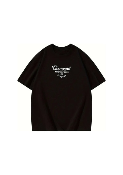 Thousand Baskılı Oversize Bisiklet Yaka T-shirt - Siyah Siyah