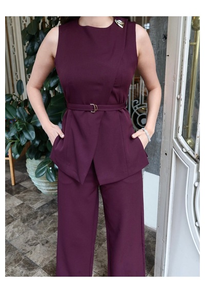 Kechi Woman Double Kumaş Astarlı Yelekli Takım Şık Cool Bordo