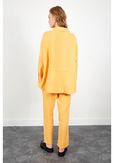 Manche Müslin Uzun Yıkamalı Oversize Rahat Kalıp Parçalı Kadın Düz Basic Gömlek Oranj Mks166905-01 Manche Müslin Uzun Yıkamalı Oversize Rahat Kalıp Parçalı Kadın Düz Basic Gömlek Oranj Mks166905-01